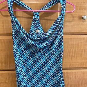 Banana Republic Blue and Purple Geometric Racerback Cowl Neck Top Size 0